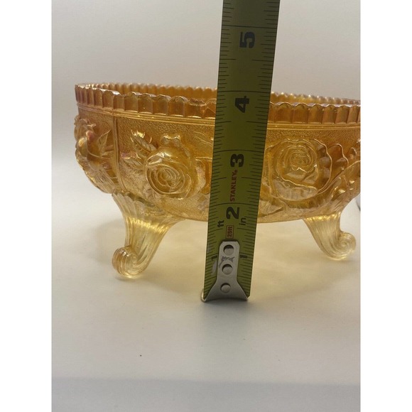 Vintage Imperial Glass Marigold Yellow Rose Sawtooth Footed Bowl - Picture 9 of 10